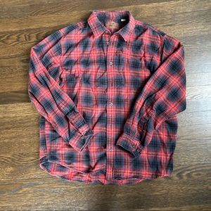 Woolrich XL Red Black Plaid Flannel Button Up Shirt EUC